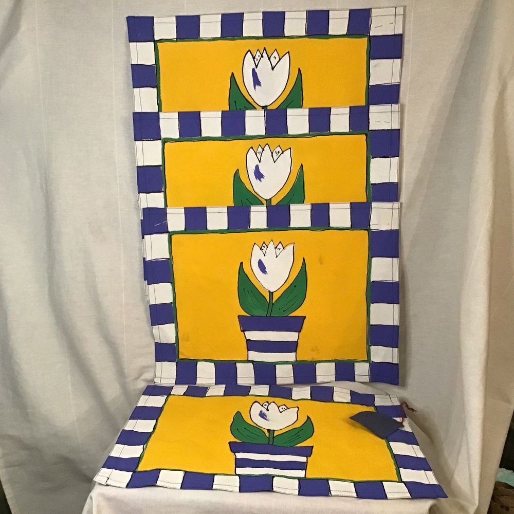 Hand Painted Adorable High Quality Set of 4 Place Mats. 18.5” x 13.5”